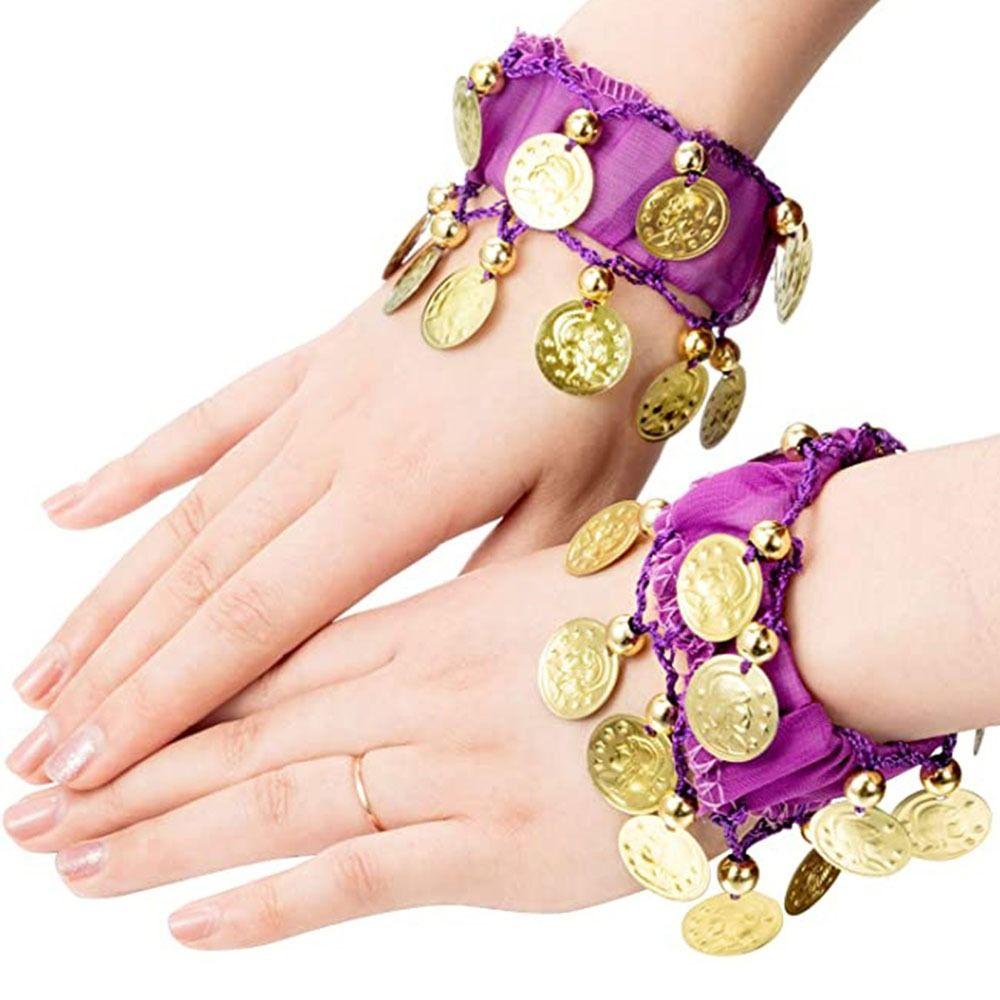 1 пара браслетов на запястья и лодыжки для танца живота, шифоновые, с золотыми монетами, браслеты-погремушки, аксессуары для костюма для танца живота