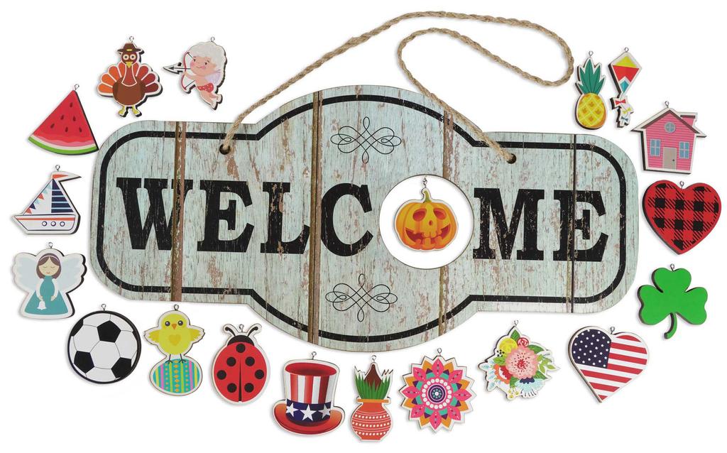 Inkdotpot Welcome Sign Front Door Decorations Hanging Rustic Wood Seasonal Holiday Ornaments Housewarming GiftWall Hanging 17.5" Inches