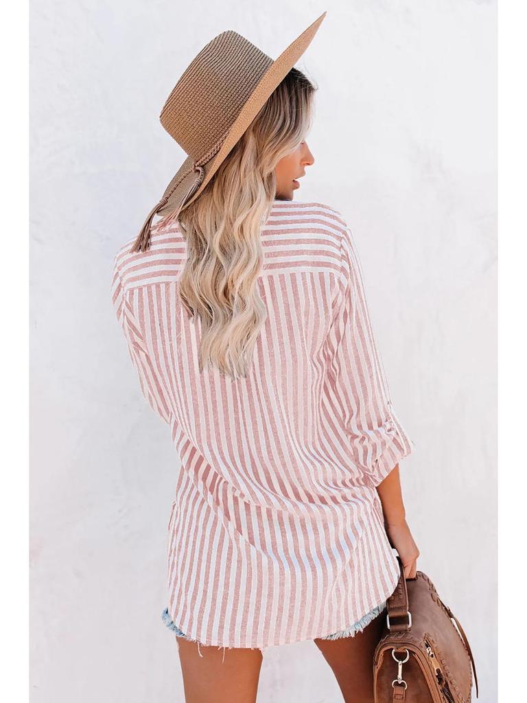 2024 Spring/Summer Women's Striped Cotton-Polyester Long-Sleeve Shirt