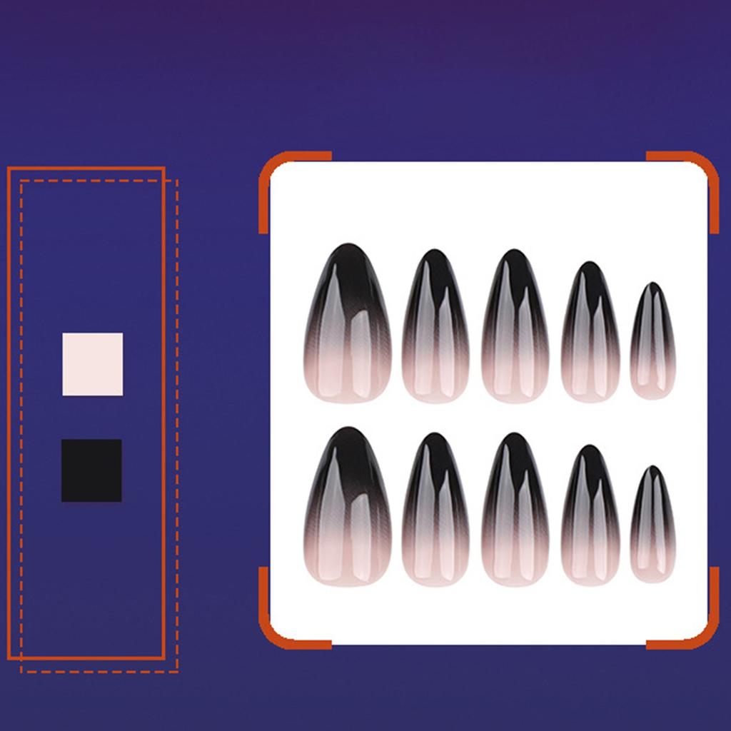 Женские короткие носимые ногти с черным градиентом на Хэллоуин(Клей 2мл)