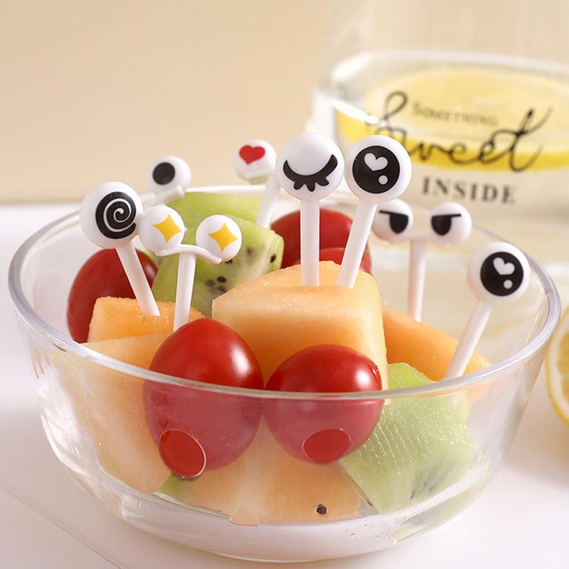 10Pcs/Box Eye Fruit Fork Food Grade Plastic Mini Cartoon Kids Cake Fruit Toothpick Bento Lunch Bento Accessories Party Decor