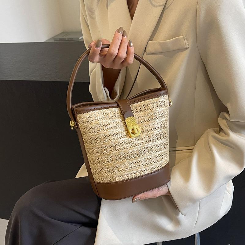 Casual Woven Straw Bag New Lazy Wind Vacation Fashion Portable Messenger Bag Bucket