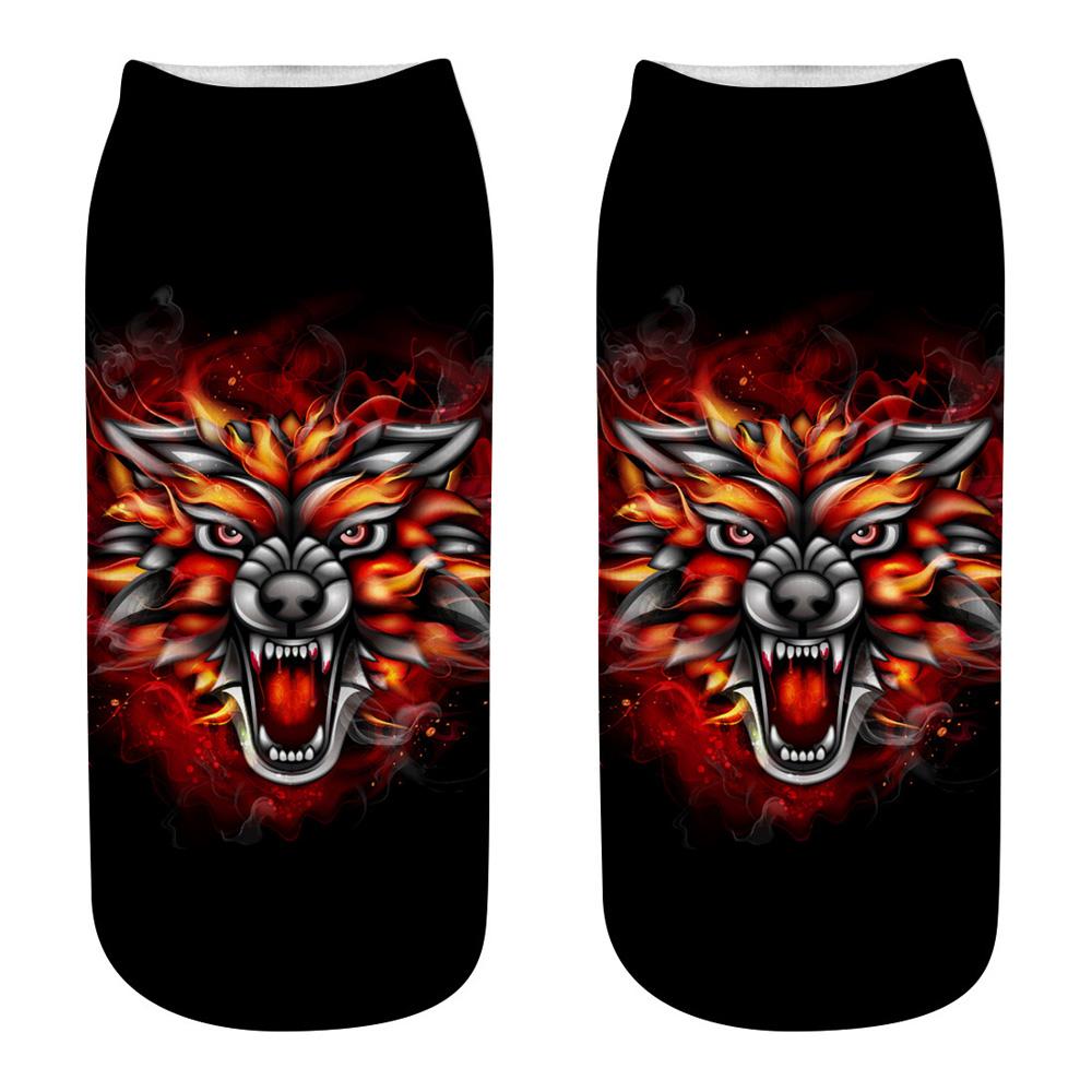 Серия Дикий Волк Унисекс Носки Женские Смешные Мультяшные Животные Милые 3D Принт Носки-следки Мода Панк Готика Клубные Носки