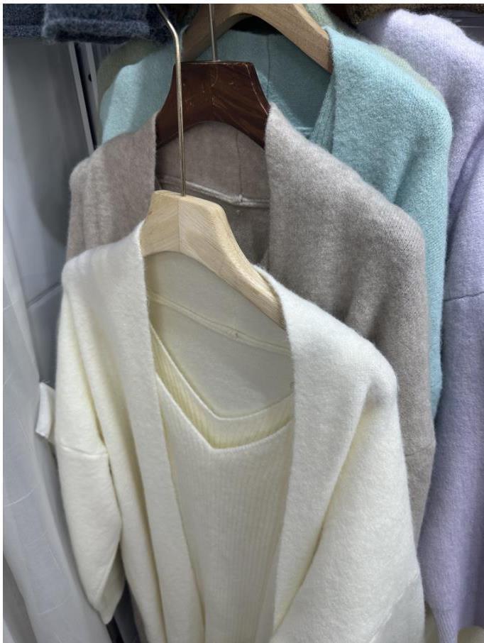 2024 Women's V-Neck Long Knitted Cardigan & Strap Dress Set