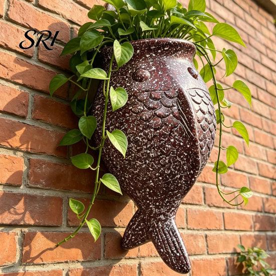 Ivy Wall Planter Fish Shape Mounted Hanging Flower Pot Indoor Outdoor Decorative for Balcony Patio Garden