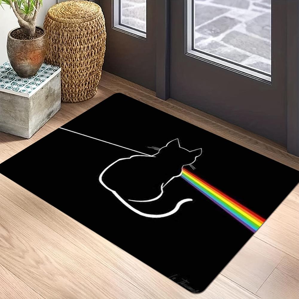 Funny Rainbow Kitten Effect Printed Door Mat Anti Slip and Easy To Clean Suitable for Placing At Home Bathroom Bedroom Door Mat