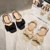 YD Yixinda нежный ветер бант слово с квадратным носком низкий каблук мягкая подошва сандалии женские