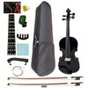 Silvio 44 Acoustic Black Violin - All Sizes, Beginner, Includes Case, Tuner, Rosin, Shoulder Rest, 2 Bows, Extra Strings, and Mute - Black - Suitable