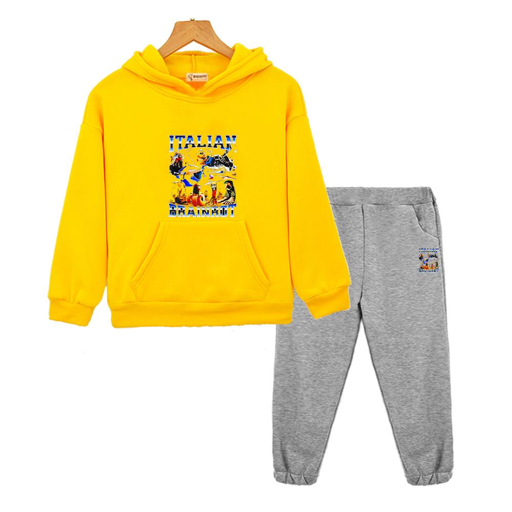 Italian Brainrot kids boutique clothes boys girls Hooded Sets Autumn Anime hoodie Fleece Sweatshirt Jacket 2pcs pullover+Pants