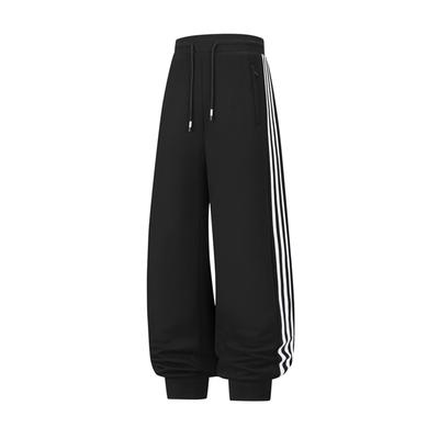 Спортивные штаны из чистого хлопка высокого качества с тремя полосками, мехом чернобурки и бархатом, повседневные штаны, свободные спортивные штаны