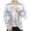 Spring Autumn Men Blazer Fashion Print Turndown Collar One Button Slim Fit Korean Style Suit Jacket Streetwear