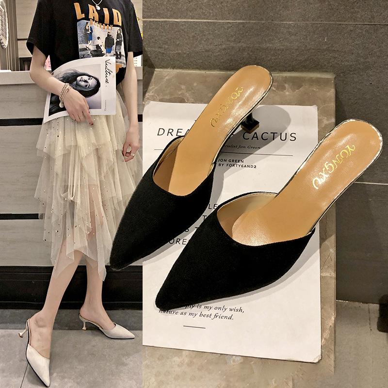 Women's Sandals Women's Thin Heels 2025 New Summer Women's Shoes Fashion Versatile High Heels Cool Slippers Women's Outer Wear Medium Heel