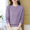 Весенне-осенний однотонный женский модный свободный свитер с круглым вырезом и длинными рукавами, вязаные топы