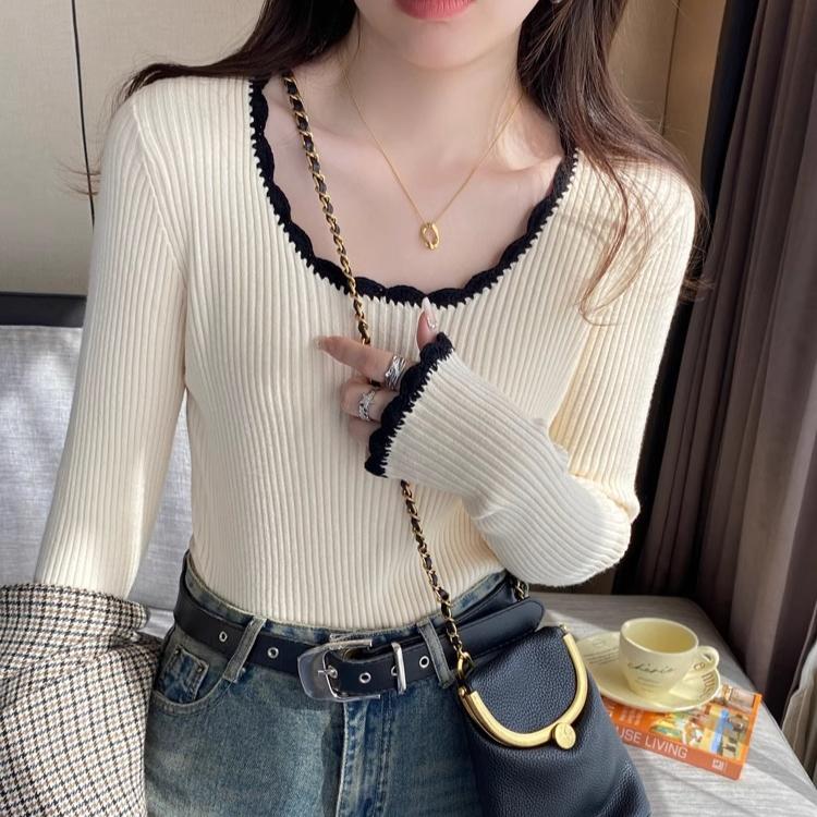 Сексуальный тонкий свитер для женщин, однотонный внутренний пуловер, осенний тонкий трикотажный свитер с длинными рукавами, повседневный трендовый свитер