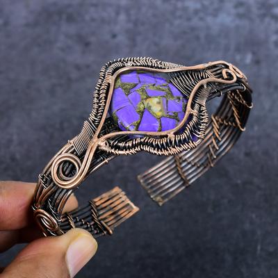 Натуральная медь Пурпурный бирюзовый Медная проволока Обертка Манжета Браслет Регулируемый r8B59