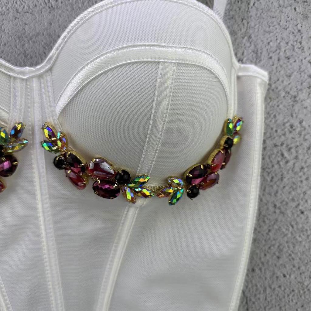 Французский корсет «рыбий хвост» с цепочкой, усыпанной бриллиантами, майка в стиле нижнего белья для женщин, нижнее белье, верхняя одежда, сетчатый пояс, майка без бретелек, майки