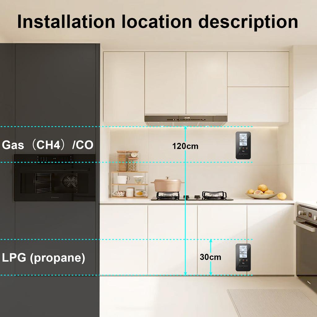 4-in-1 Natural Gas Leak Detector & Carbon Monoxide Detectors with Natural, Propane, Co & Gas Leak Detector Temperature Detector
