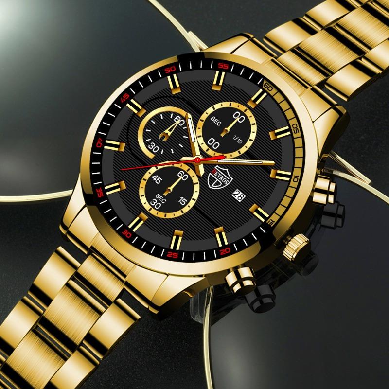 DEYROS Men's Fashion Watch Men's Business Date Quartz Watch Stainless Steel Men's Watches, Men's Gifts