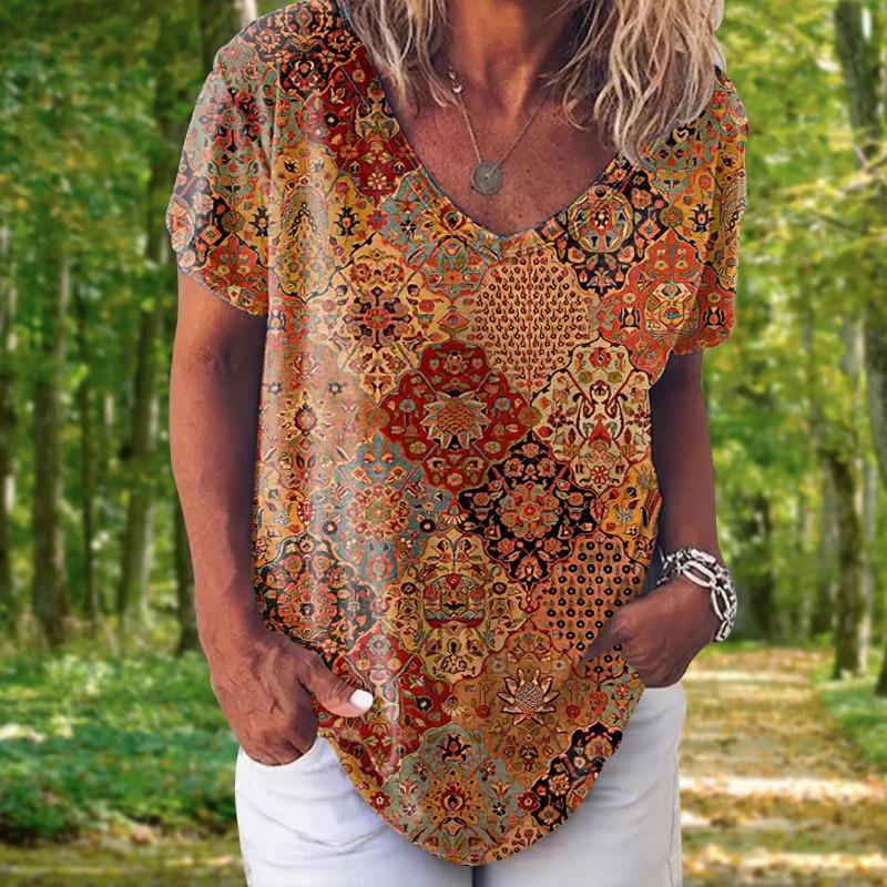 Модная женская футболка с 3d цветочным принтом, топы, футболки с v-образным вырезом и короткими рукавами, женская одежда, летняя футболка большого размера, женская одежда