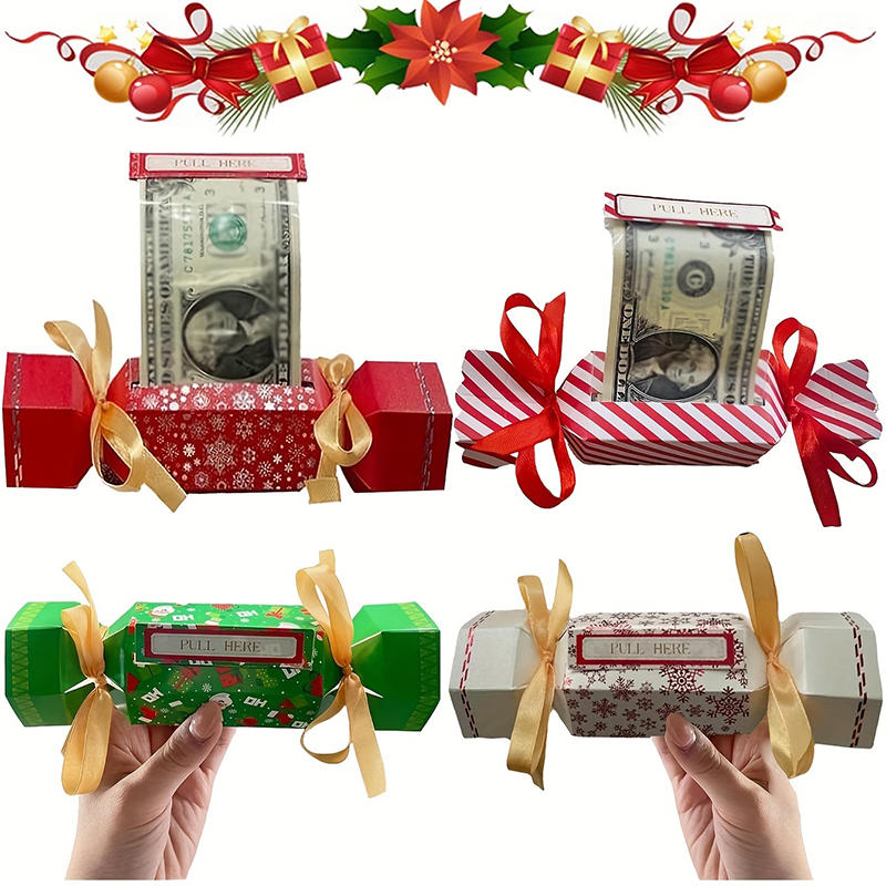 4Pcs/Pack Pull Box Christmas Candy Shape Holder Box for Cash Set Of Merry Christmas Box Cash Pull Boxes for Home Decor