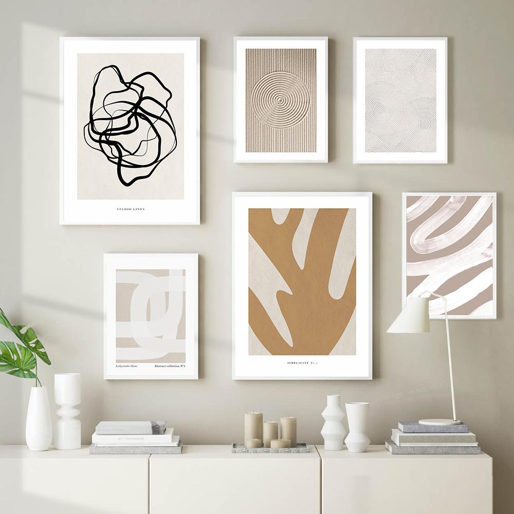 Абстрактные линии лица Галерея искусства Постер Бежевый Черный Холст Картина Модные Бохо Картины Декор Стены Комнаты Интерьер Украшения Дома