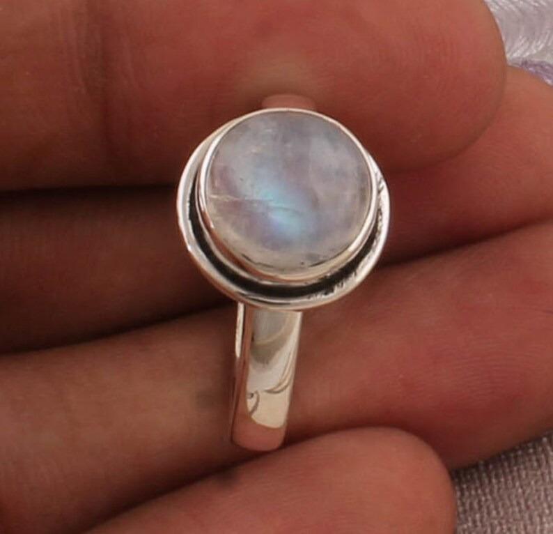 Кольцо из лунного камня из стерлингового серебра 925 пробы, кольцо из цельного камня, эффектное кольцо с драгоценным камнем, свадебное кольцо, подарок на Рождество, прибл. 4,5 г
