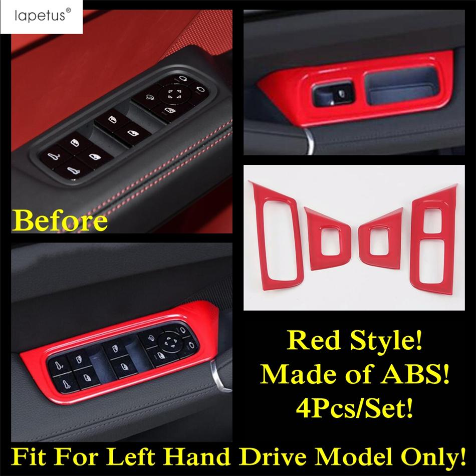 Red Gear Shift Head / Window Lift / Water Cup / Dashboard Screen Strip Cover Trim Accessories For Porsche Cayenne 2018 -