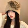 Dog Trendy Knitted Plush Winter Hat For Women Soft And Warm Fashionable Accessory