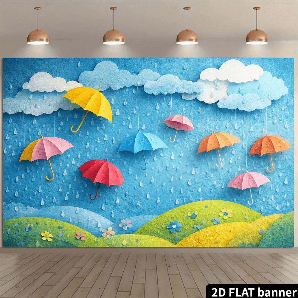 2D Plane Rainy Day Paper Art Umbrella Background Fabric - Three-Dimensional Paper Cutting Umbrella Theme