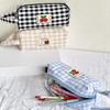 Checkboard Embroidery Pencil Bag Portable Stationery Bag High Capacity Kawaii Pens Women Girls Makeup Bags School Supplies