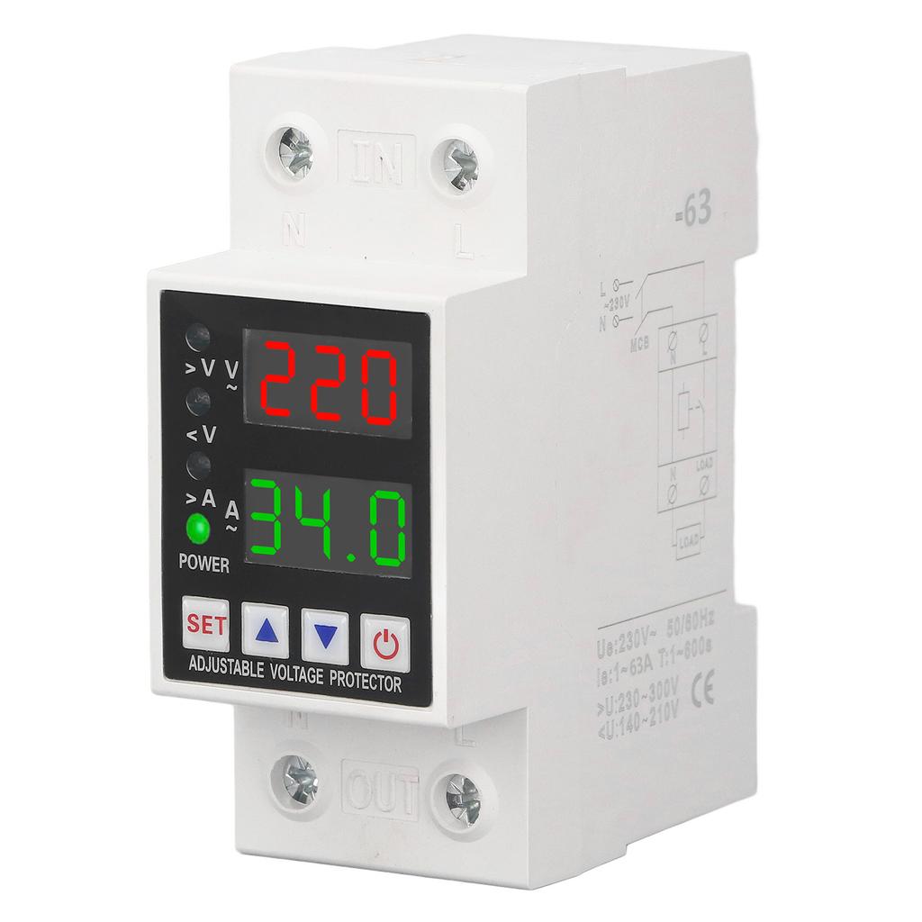 AC230V Защита от перенапряжения и пониженного напряжения Ограничение тока Задержка Автоматический сброс Переключатель Напряжение