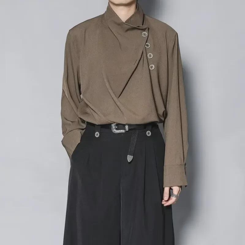 Мужская рубашка в стиле ретро с воротником-стойкой, нестандартного кроя