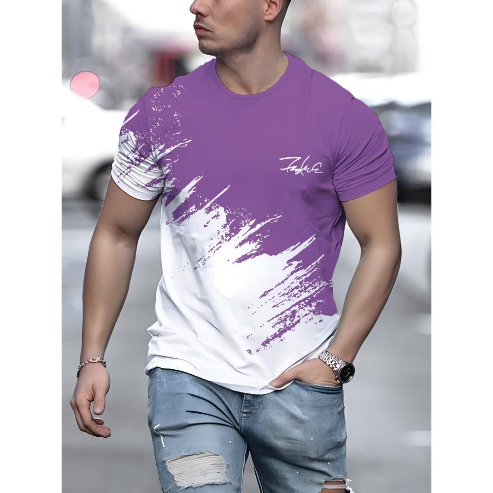 Повседневная мужская футболка с коротким рукавом и градиентным принтом для мужчин, футболки с 3D-текстовым узором, модная уличная мужская одежда