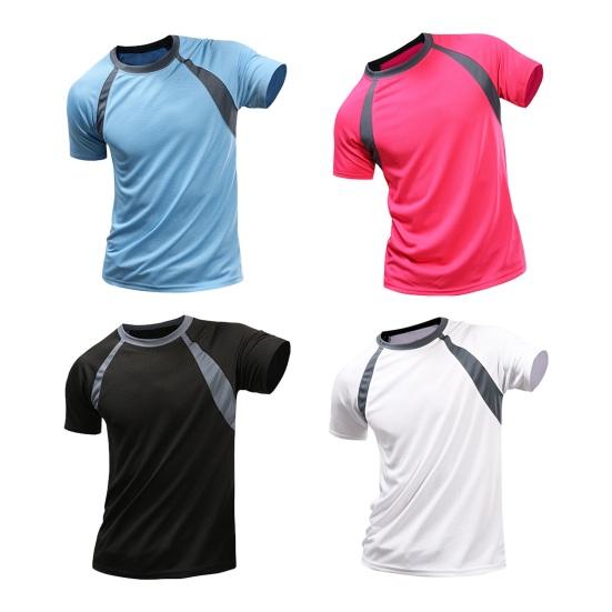 Мужская летняя спортивная футболка с коротким рукавом и круглым вырезом, впитывающая пот, быстросохнущая, мягкая, дышащая, контрастного цвета, эластичная рекламная рубашка, спортивный топ