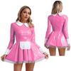 Naughty Servant Uniform Maid Cosplay Costume Dress-up Theme Party Flared Dress Ruffles Lace Apron A-Line Latex Skirt Clubwear