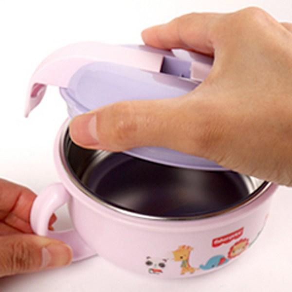 Двуручная миска для еды Fisher Price из нержавеющей стали с крышкой, розовая, 1 шт.