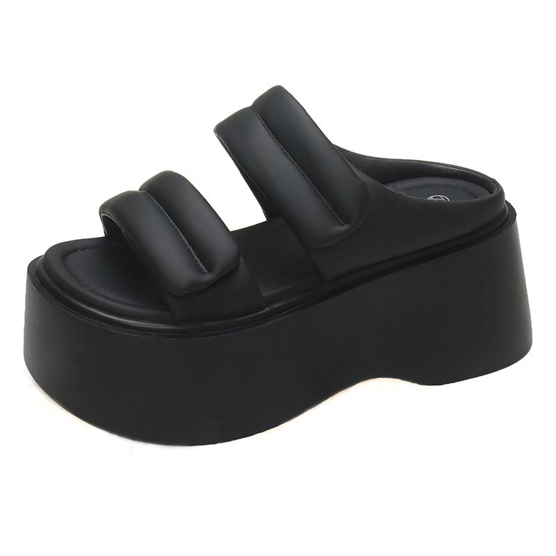 Модные новые летние женские толстые тапочки, шлепанцы, женская обувь на танкетке, женские пляжные тапочки на высокой платформе, черные сандалии 8 см