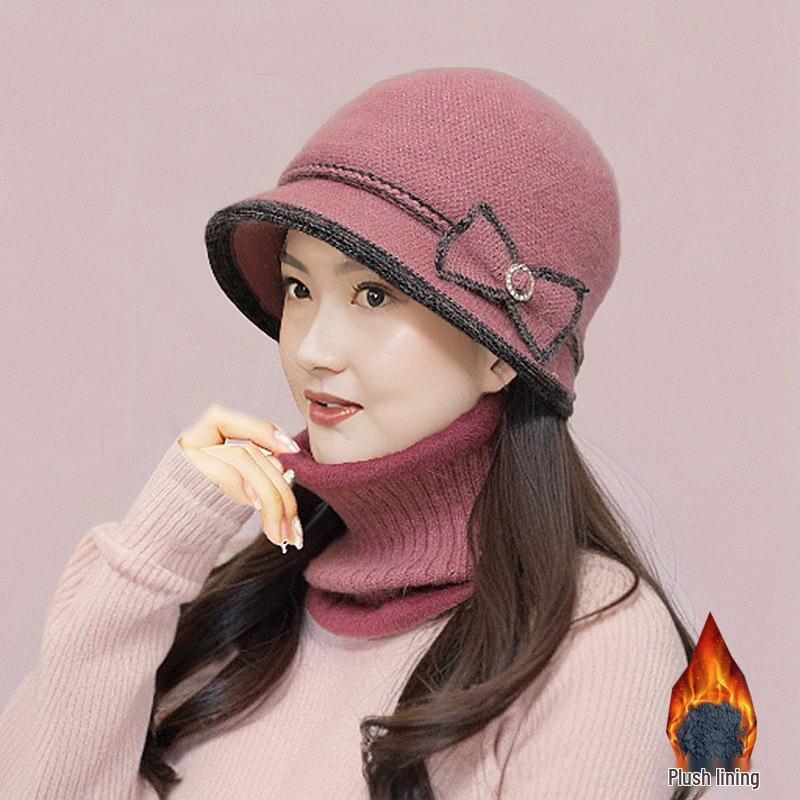 Stylish Knitted Bow Fisherman Hat for Women: Warm & Versatile Autumn/Winter Wool Bucket Hat for Middle-aged & Elderly