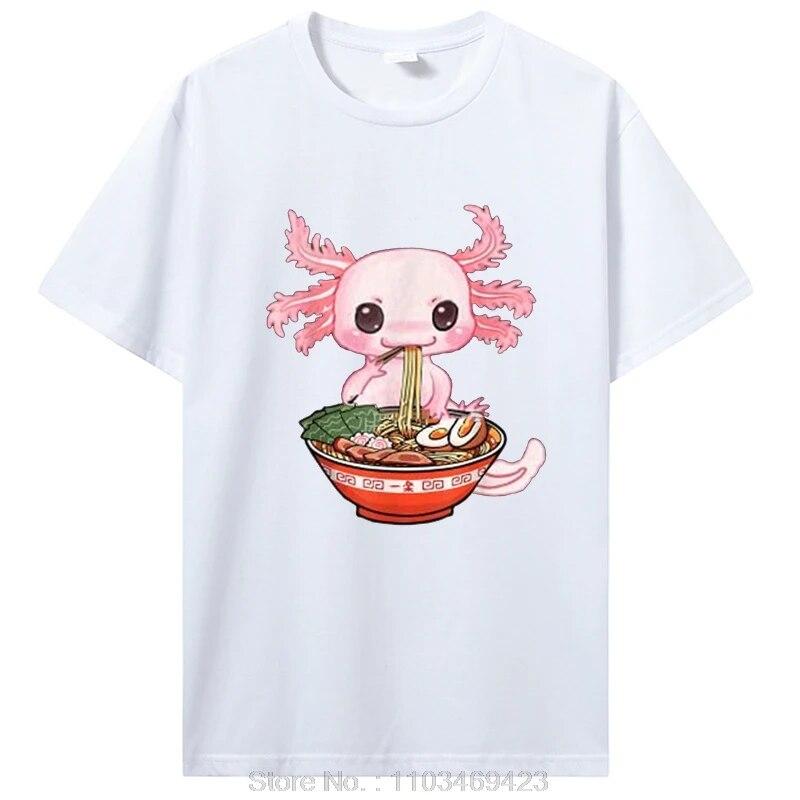 Kawaii Axolotl Ramen Noodles японское аниме Otaku Nu Goth футболка унисекс хлопковая футболка одежда большие футболки с рисунком