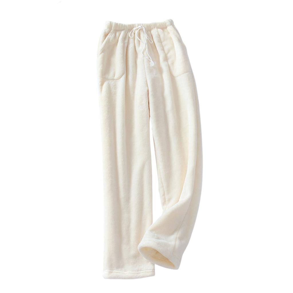 Women Pajama Pants Plush Sleep Pants Soft Elastic Waist Pajama Bottoms Solid Color Pants With 2 Pockets