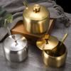 Stainless Steel Storage Jar with Spoon Lid Seasoning Pot Useful Sugar Bowl  Restaurant
