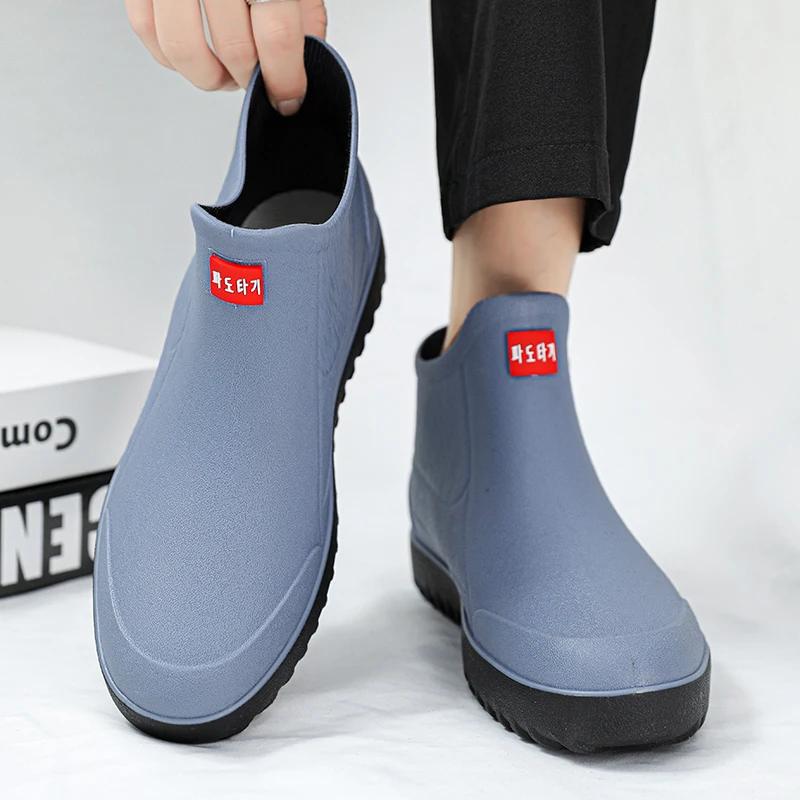 Модные зимние ветрозащитные резиновые сапоги для мужчин, мужские резиновые сапоги до щиколотки, модные туфли для рыбалки, мужские водонепроницаемые рабочие повседневные ботинки 2024