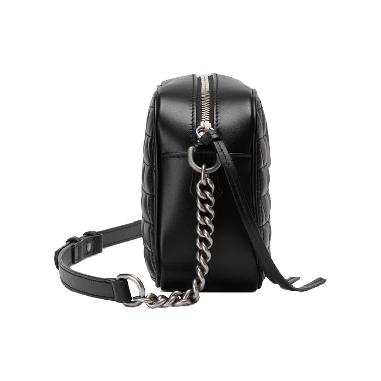 Gucci Серия GG Marmont Логотип Полосатый Шелковый Стеганый Кожаный Сумка для Камеры Женская Сумка на Плечо Черный 447632-UM8BN-1000