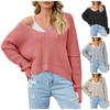 Women's Fashion V Neck Solid Color Off Shoulder Knitted Knitted Sweater Pullover Sweater Long Sleeved Top