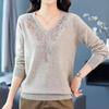 Осень/зима Женский трикотаж Большие размеры Свитеры Свободный пуловер Вязаный свитер V-образный вырез Джемпер