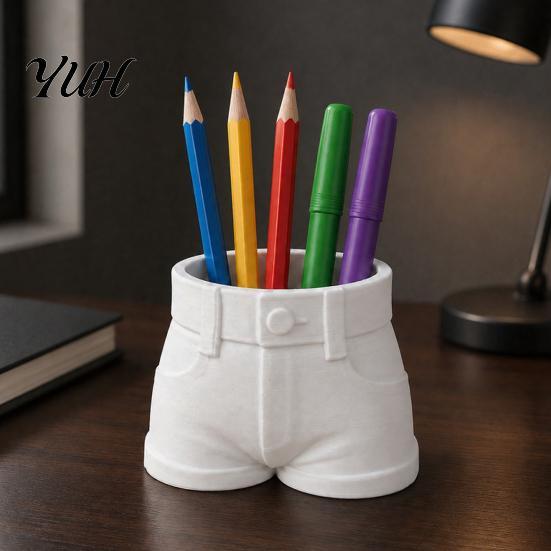 Back to School Souvenirs Shorts Shaped Pen Holder, Funny Stationery Makeup Brush Storage Cup, 3D Desktop Pencil Holder for Office Print Creative