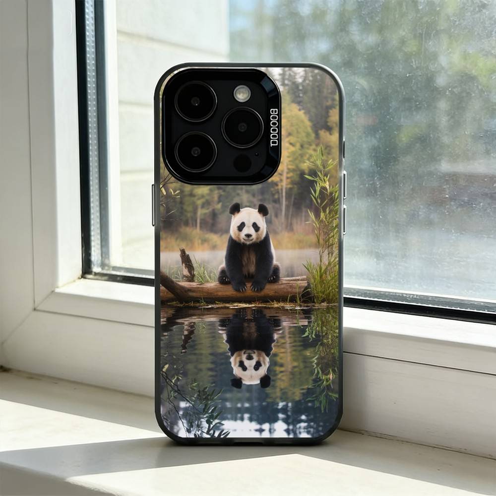 Cute F-Fubao Animal P-Panda Phone Case For iPhone 17,16,15,14,13,12,11 Plus,Pro Max,XS,Colorful Silver Black Cover