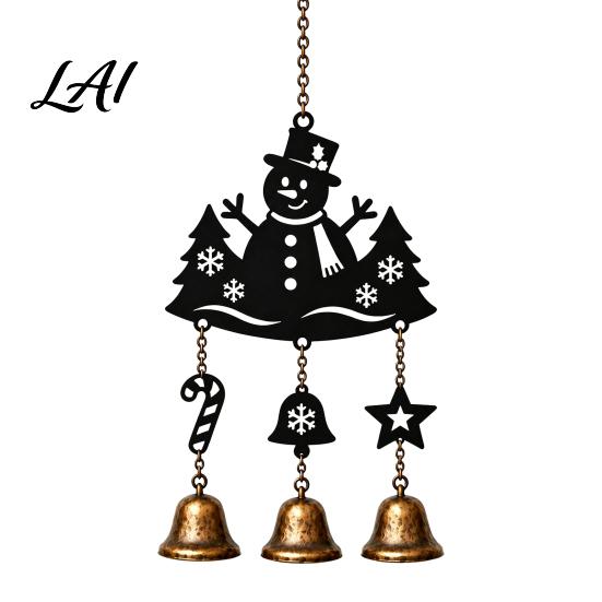 Indoor Festive Metal Art Christmas Wind Chime with Bells Vintage Santa/Snowman/Deer/Bell/Wreath Iron Seasonal Home Atmosphere Decor Hanging Ornament