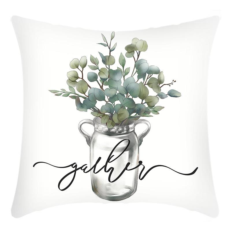 New Pillowcase Green Plant Wreath Letter Printing Print Pillow Home Sofa Cushion Cover