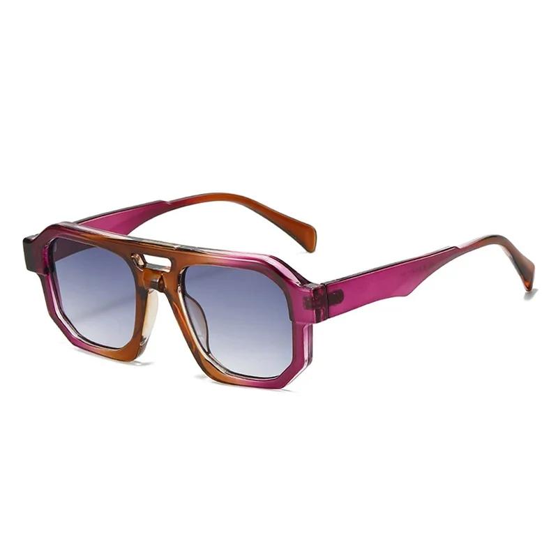 Double Bridges Square Women Gradient Purple Multicolor Sunglasses Fashion Frame Men Retro Punk Sun Glasses Shades UV400